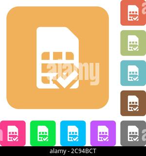 La carte SIM accepte les icônes plates sur les fonds carrés arrondis aux couleurs vives. Illustration de Vecteur