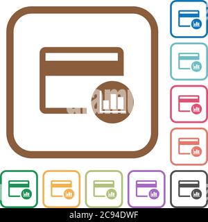 Les rapports de transaction par carte de crédit sont des icônes simples en couleur, des cadres carrés arrondis sur fond blanc Illustration de Vecteur