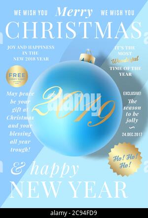 Cartes de vœux, affiches, bannières ou invitations de fête de Noël pastel en couverture de magazine. Boule de Noël réaliste vectoriel avec ombres douces et Illustration de Vecteur