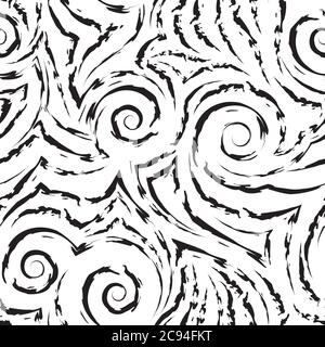 Motif vectoriel sans couture de couleur noire isolé sur fond blanc. Texture du tissu ou du papier d'emballage.texture ondulée ou grain de bois monochrome. Illustration de Vecteur