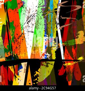 illustration de fond abstraite, composition avec traits de peinture, éclaboussures, rayures et losange Illustration de Vecteur