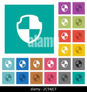 Protégez les icônes plates multicolores sur des fonds carrés simples. Inclut des variantes d'icône blanche et foncée pour les effets de survol ou actifs. Illustration de Vecteur