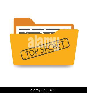 Dossier Office avec documents, inscription top secret, isolé sur fond blanc, illustration vectorielle plate Illustration de Vecteur