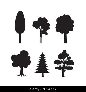 Silhouettes noires d'arbres, isolées sur fond blanc, illustration vectorielle plate Illustration de Vecteur