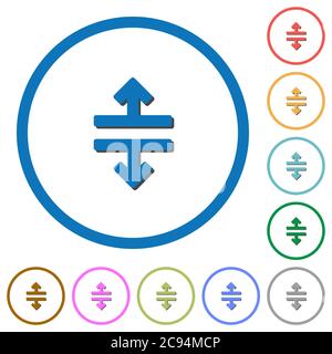 Outil de fractionnement horizontal icônes vectorielles couleur plates avec des ombres dans des contours ronds sur fond blanc Illustration de Vecteur