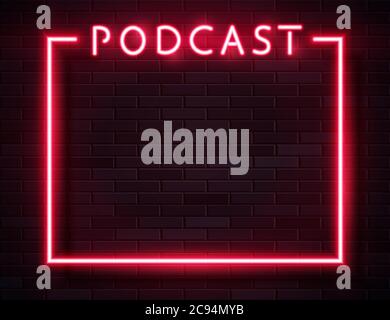 Cadre de podcast Vector Retro Neon Red sur fond sombre Illustration de Vecteur