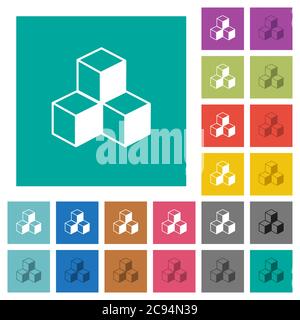 Cubes des icônes plates multicolores sur des fonds carrés simples. Inclut des variantes d'icône blanche et foncée pour les effets de survol ou actifs. Illustration de Vecteur