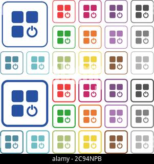 Le composant désactive les icônes de couleur plate dans les cadres carrés arrondis. Versions minces et épaisses incluses. Illustration de Vecteur