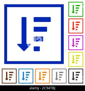 Mode de liste ordre décroissant icônes de couleur plate dans des cadres carrés sur fond blanc Illustration de Vecteur