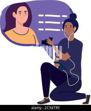 femme jeune photographe discutant avec une femme dans un smartphone Illustration de Vecteur