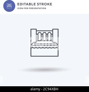 Icône du barrage hydroélectrique, panneau plat rempli, pictogramme solide isolé sur blanc, illustration du logo. Icône du barrage hydroélectrique pour la présentation. Illustration de Vecteur