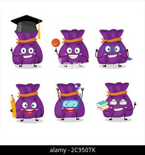 Élève de l'école de violet bonbon sac personnage de bande dessinée avec diverses expressions Illustration de Vecteur