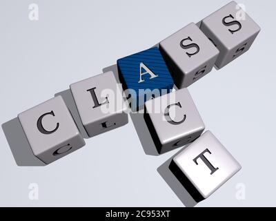 acte de classe combiné par des lettres de dés et le croisement de couleur pour la signification connexe du concept. éducation et illustration. Illustration 3D Banque D'Images