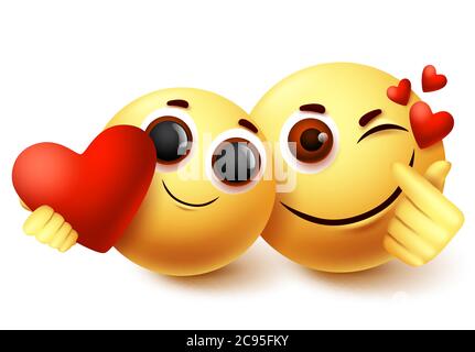 Emoji smiley amour couple personnage vecteur conception. Émoticône smiley et émoticône dans l'amour expression faciale pour Saint Valentin isolé dans fond blanc Illustration de Vecteur