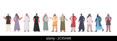 ensemble arabe hommes dans les vêtements traditionnels arabe homme dessin animé collection caractères pleine longueur isolé horizontal vecteur illustration Illustration de Vecteur
