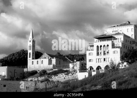 Jaffa, Israël projet de gentrification et de construction en noir et blanc Banque D'Images