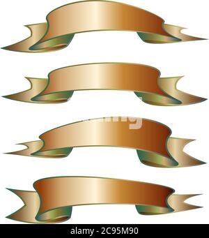 Ensemble de rubans vectoriels dorés tendance et réalistes, bannière, avec abat-jour vert et style divers incurvé en forme d'arc, avec détails pour votre conception. Affiche et primé Illustration de Vecteur