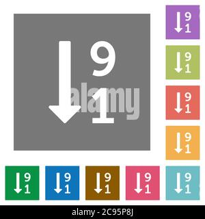 Liste des icônes plates numérotées en ordre décroissant sur des arrière-plans carrés de couleur simples Illustration de Vecteur
