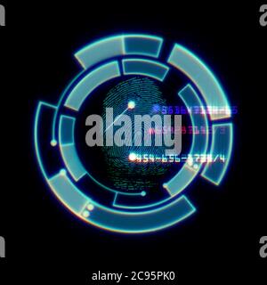 Système d'identification numérique par lecture d'empreintes digitales, illustration abstraite Banque D'Images