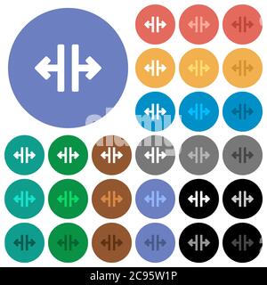 Outil de fractionnement vertical icônes plates multicolores sur arrière-plans ronds. Inclut des variantes d'icônes blanches, claires et sombres pour les effets de survol et d'état actif, Illustration de Vecteur