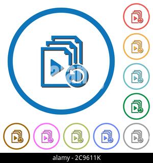 Annuler la dernière opération de liste de lecture icônes vectorielles couleur plates avec des ombres dans les contours ronds sur fond blanc Illustration de Vecteur