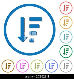 Mode de liste ordre décroissant icônes vectorielles couleur plates avec ombres dans des contours ronds sur fond blanc Illustration de Vecteur
