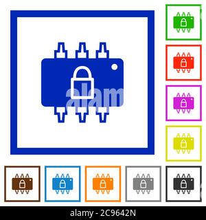 Icônes de couleur plate verrouillées par le matériel dans des cadres carrés sur fond blanc Illustration de Vecteur