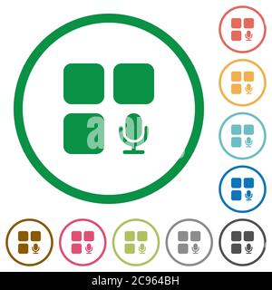 Composant enregistrant des icônes de couleur plate dans des contours ronds sur fond blanc Illustration de Vecteur