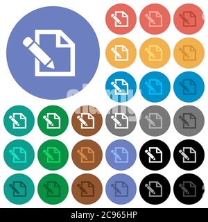 Modifier avec des icônes plates multicolores sur fond rond. Inclut des variantes d'icônes blanches, claires et sombres pour les effets de survol et d'état actif, un Illustration de Vecteur