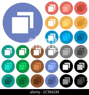 Chevauchement d'éléments icônes plates multicolores sur des arrière-plans ronds. Inclut des variantes d'icônes blanches, claires et sombres pour les effets de survol et d'état actif Illustration de Vecteur