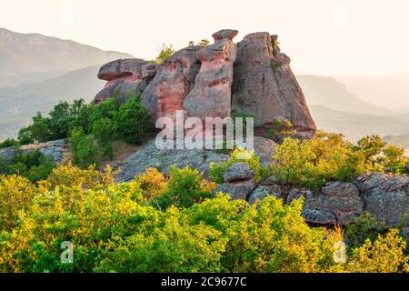 Les rochers de Belogradchik au coucher du soleil - point de repère naturel dans la région de Belogradchik, montagnes des Balkans, nord-ouest de la Bulgarie Banque D'Images