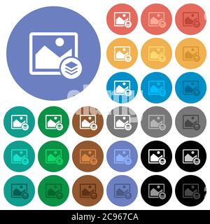 L'image présente des icônes plates multicolores sur des arrière-plans ronds. Inclus des variations d'icônes blanches, claires et sombres pour les effets de survol et d'état actif, et bo Illustration de Vecteur