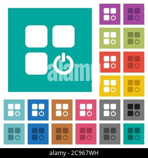 Composant désactive les icônes plates multicolores sur les arrière-plans carrés simples. Inclut des variantes d'icône blanche et foncée pour les effets de survol ou actifs. Illustration de Vecteur