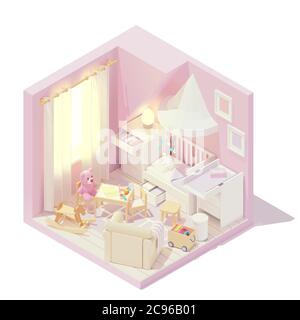 Vecteur isométrique enfants et chambre de bébé Illustration de Vecteur