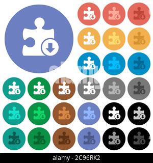 Réduire la priorité des plug-ins icônes plates multicolores sur les arrière-plans ronds. Variantes d'icônes blanches, claires et sombres incluses pour le vol stationnaire et l'état actif eff Illustration de Vecteur