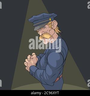 Un policier en uniforme musachié se tient sous une lampe Illustration de Vecteur