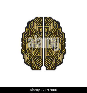 Circuit doré en forme de cerveau humain Illustration de Vecteur