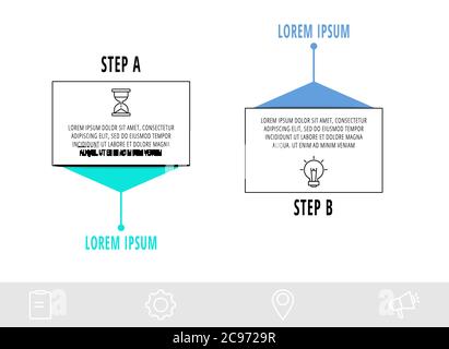 Modèle d'infographie en ligne fine avec 2 étapes, étiquettes. Infographies de concept d'entreprise moderne avec cercles pour brochure, diagramme, flux de travail, calendrier Illustration de Vecteur