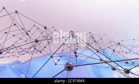 Surface de sommets et de faces et surface lisse similaire. Arrière-plan technologique abstrait, rendu 3D. Topologie abstraite du terrain. Banque D'Images
