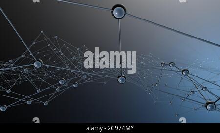 Réseau, nœuds et faces. Arrière-plan technologique moderne abstrait, rendu 3D. Technologies et visualisations. Banque D'Images