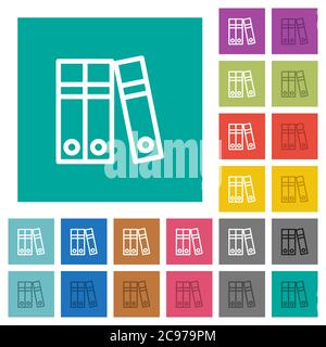 Dossiers de documents icônes plates multicolores sur fonds carrés simples. Inclut des variantes d'icône blanche et foncée pour les effets de survol ou actifs. Illustration de Vecteur