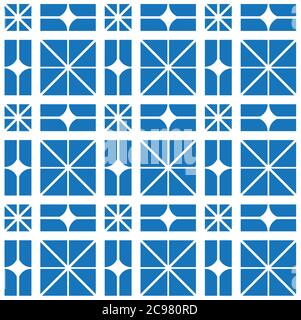 Carrés bleus simples avec des lignes de croisement pour créer des motifs répétés sur fond blanc, illustration vectorielle géométrique Illustration de Vecteur