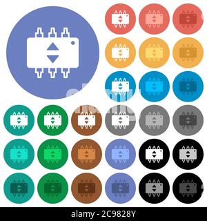 Le matériel permet de régler avec précision les icônes plates multicolores sur des arrière-plans ronds. Inclut des variantes d'icônes blanches, claires et sombres pour les effets de survol et d'état actif, Illustration de Vecteur