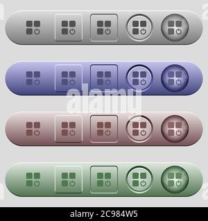Les icônes des composants commuent sur les barres de menu horizontales arrondies de différentes couleurs et styles de bouton Illustration de Vecteur