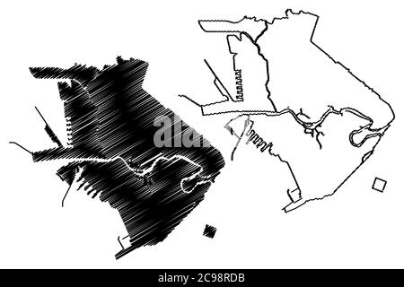 Manille (République des Philippines, région métropolitaine de Manille, région de la capitale nationale) carte illustration vectorielle, croquis à gribouiller carte de la ville de Manille Illustration de Vecteur