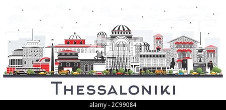 Thessaloniki Grèce Skyline avec des bâtiments de couleur isolés sur blanc. Illustration vectorielle. Illustration de Vecteur