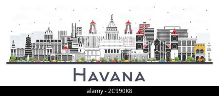 Havana Cuba City Skyline avec des bâtiments de couleur isolés sur blanc. Illustration vectorielle. Illustration de Vecteur