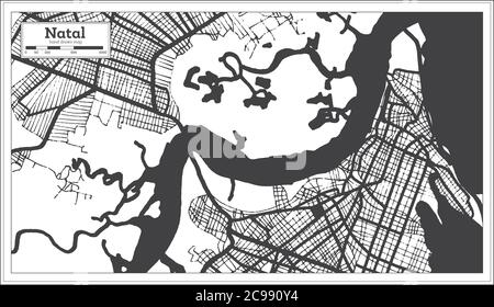 Natal Brésil carte de la ville en noir et blanc couleur rétro. Carte de contour. Illustration vectorielle. Illustration de Vecteur
