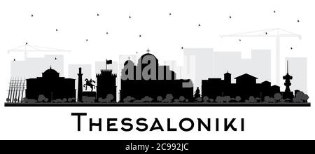 Thessalonique Grèce silhouette de la ville avec des bâtiments noirs isolés sur blanc. Illustration vectorielle. Illustration de Vecteur