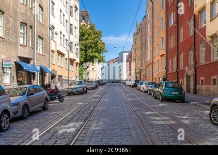 D'anciens bâtiments de la capitale finlandaise, Helsinki, ont été construits pendant une longue période. Chaque bâtiment montre l'architecture populaire à son époque. Banque D'Images